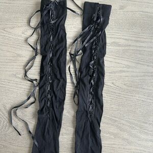 Sexy, opaque, black lace-up thigh highs, size S